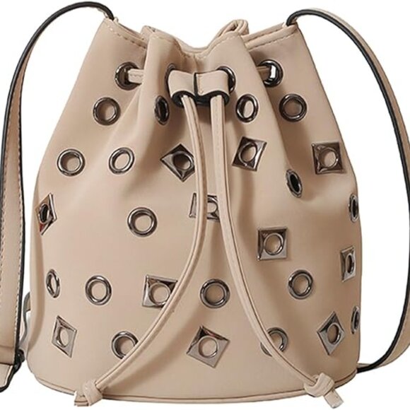 Neiman Marcus Khaki Studded Purse Mini PU Leather Shoulder Bag - Picture 3 of 7